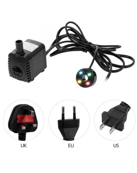 10W Ultra-quiet USB Water Pump with Power Cord IP68 Waterproof for Aquarium Fish Tank Fountain with 4 LED Light