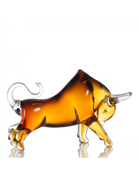 Tooarts Yellow Cattle Glass Sculpture Home Decor Animal Ornament Gift Craft Decoration
