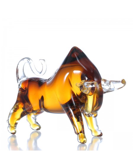 Tooarts Yellow Cattle Glass Sculpture Home Decor Animal Ornament Gift Craft Decoration