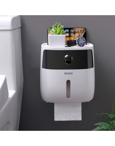 Toilet tissue box toilet toilet paper rack toilet box free punch waterproof roll paper tube creative pumping tray Double Tissue Box-Black + White