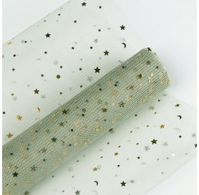 5Y/Roll Mesh Wrapping Material Sequins Star Moon Lace Flower Gift DIY Wrapping Packaging Decoration