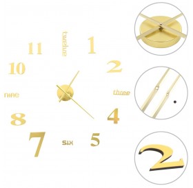 3D wall clock Modern design 100 cm XXL Golden
