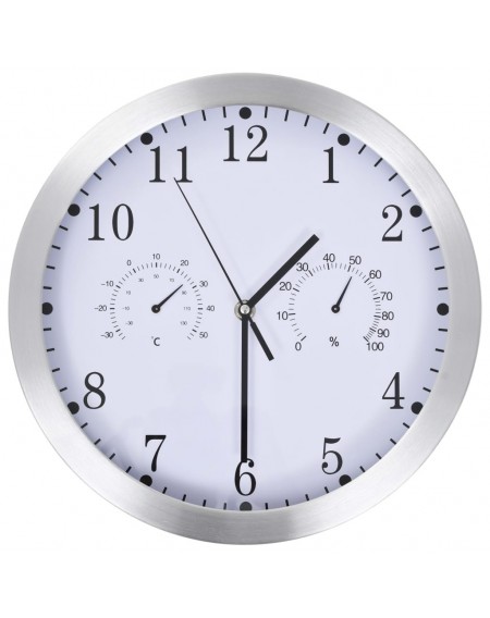 Wall clock with quartz movement, hygrometer and thermometer 30 cm white