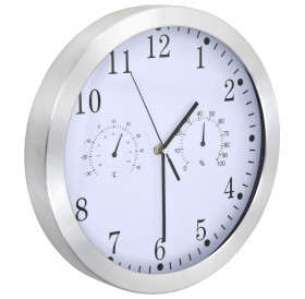 Wall clock with quartz movement, hygrometer and thermometer 30 cm white