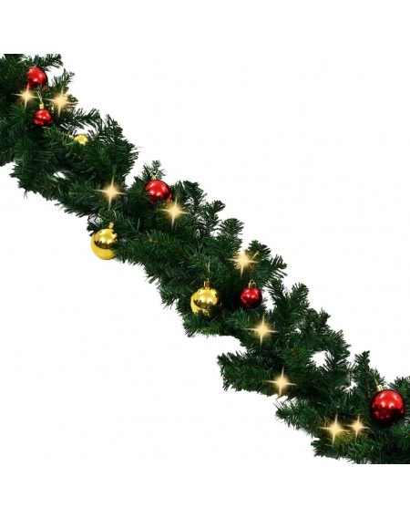 Christmas garland decorated with balls and LED lights 5 m