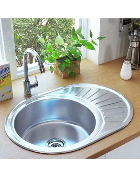 Built-in sink with strainer and oval siphon made of stainless steel