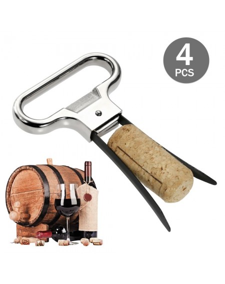 4pcs Two-Prong Cork Puller with Cover Wine Opener Bottle Opener Stainless Steel Corkscrew for Vintage Bottle