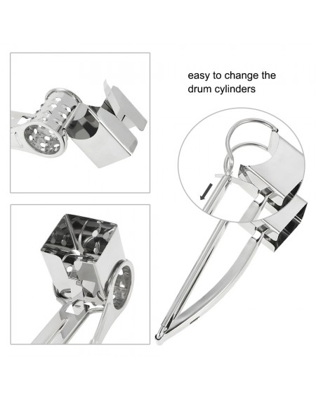 Stainless Steel Manual Rotary Cheese Grater Slicer Multi-Purpose Cheeses Carrots Cucumbers Cutter Shredder with 3 Interchanging Drums