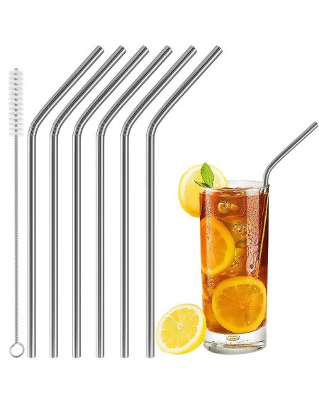 2pcs Stainless Steel Straws Reusable Eco-friendly Straight/Bent Drinking Metal Straws with Cleaning Brush 1#