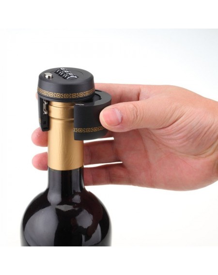 Three Digital Coded Lock Black Plastic Wine Bottle Password Lock Red Wine Stopper Safe Gift Combination Locks and Wine Preservation Product Liquid Vacuum Device
