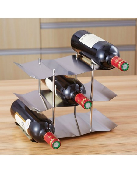 3 Tiers 9-bottles Stainless Steel Kitchen Tabletop Countertop Freestanding Wave Wine Rack Display Shelf Holder