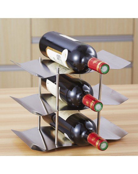 3 Tiers 9-bottles Stainless Steel Kitchen Tabletop Countertop Freestanding Wave Wine Rack Display Shelf Holder