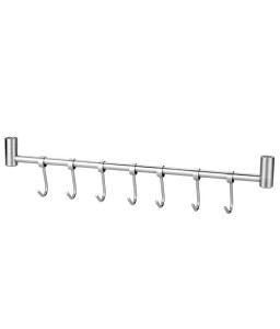 Multi-purpose 304 Stainless Steel Wall-mounted Hook Rack Hanger Storage Organizer for Kitchen Bathroom with 7pcs Moveable Hooks
