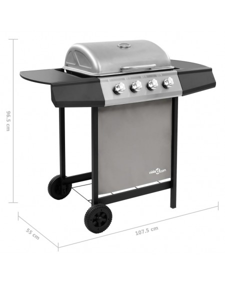 Gas grill with 4 burners black and silver