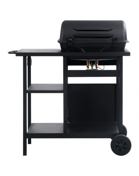 Gas grill with shelf on 3 levels black