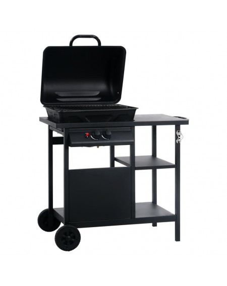 Gas grill with shelf on 3 levels black
