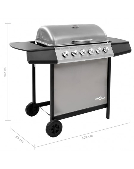 Gas grill with 6 burners black and silver