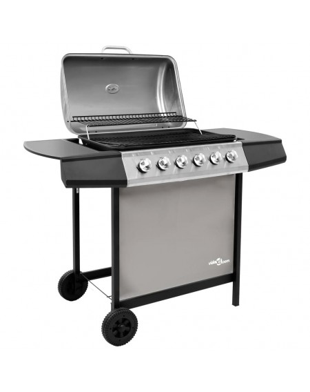 Gas grill with 6 burners black and silver
