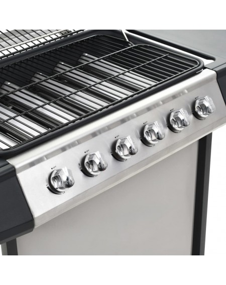 Gas barbecue with 6 cooking zones Stainless steel Silver