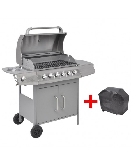 gas grill barbecue 6 + 1 silver homes