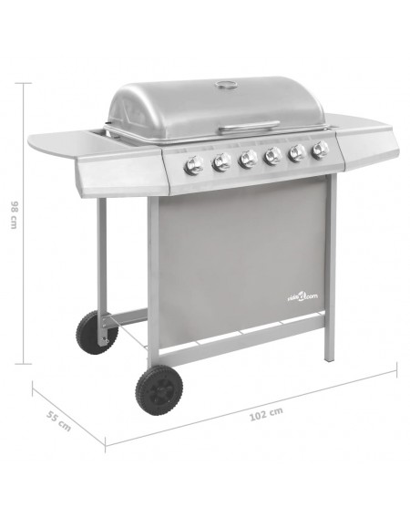 Gas grill with 6 burners silver