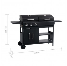 Gas and charcoal grill with 3 burners